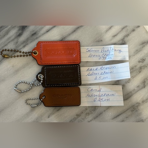 Coach Trio Leather Hangtag Set in Salmon Pink, Dark Brown and Camel - Picture 3 of 5